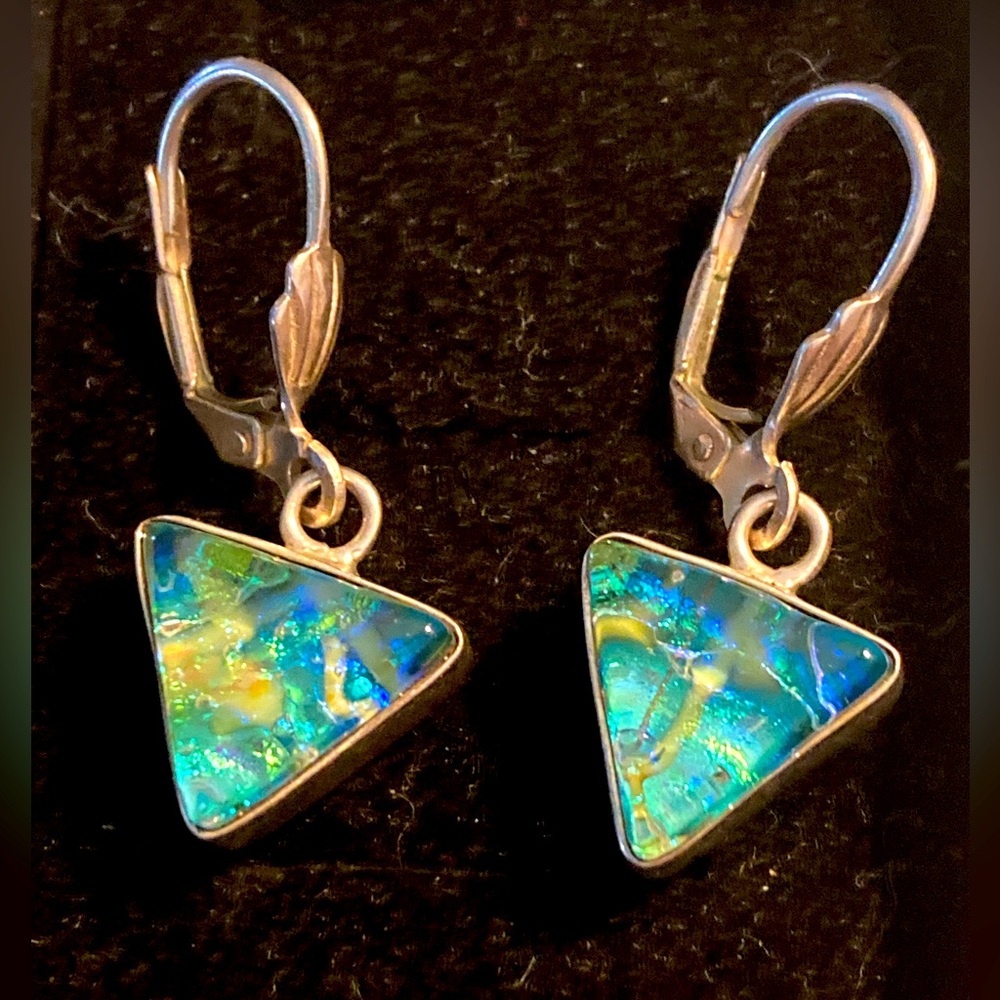 R & C Silver and Fused Glass Earrings